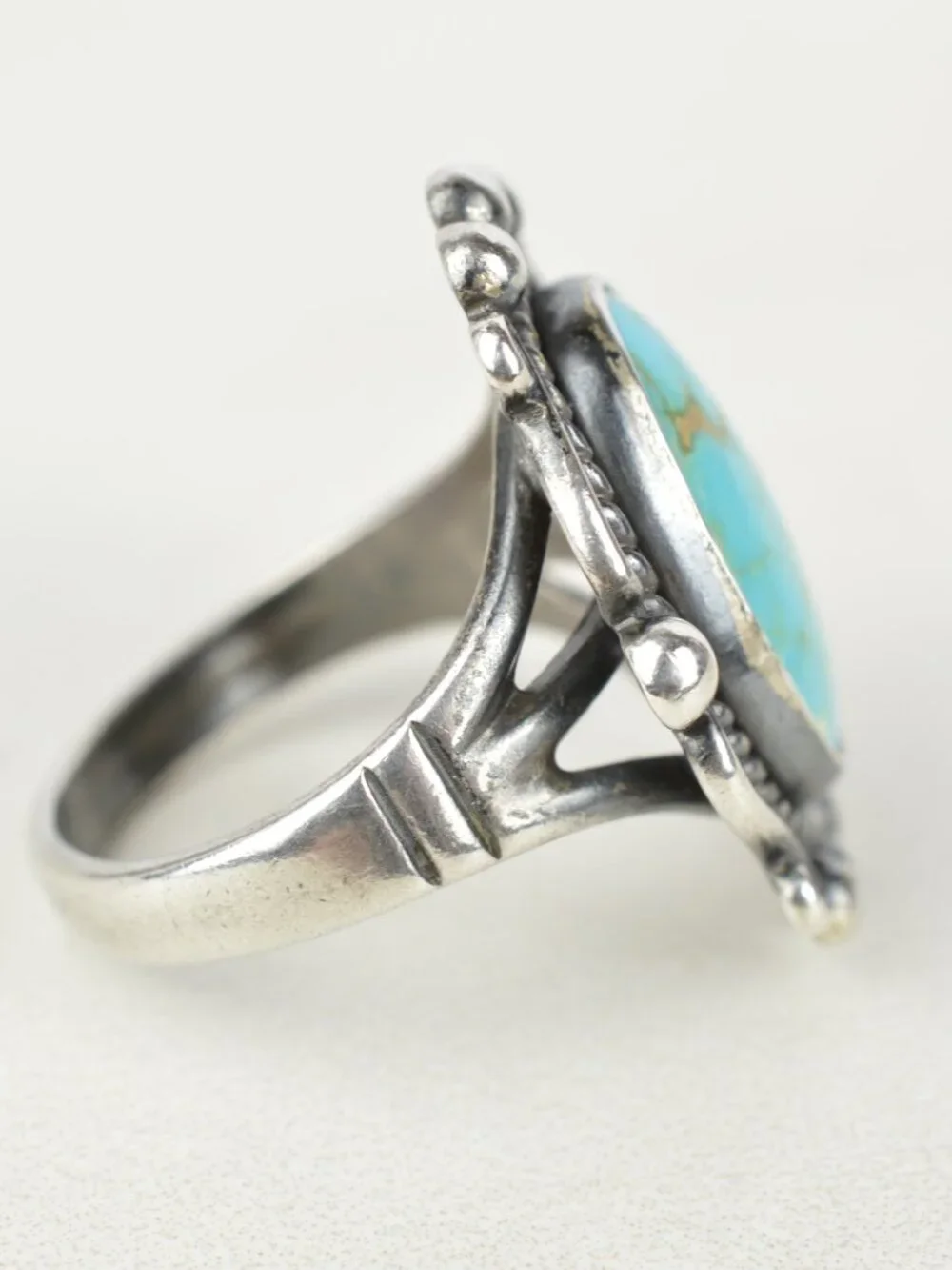 Bell Trading Post Vintage Sterling Silver Turquoise Ring Size 7.25 Southwestern